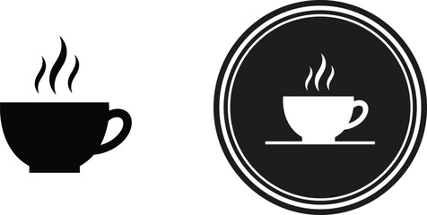 Obraz premium Minimal coffee cup icon, hot beverage symbol, black and white cafe logo, modern flat design, espresso tea sign illustration