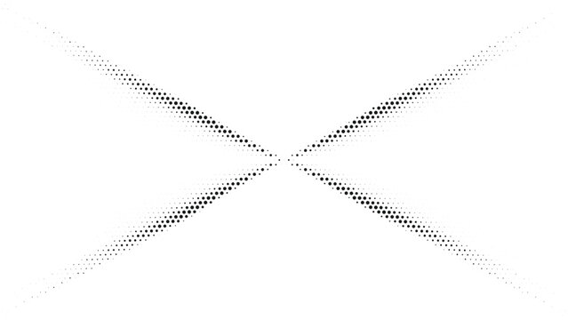 Minimal black halftone dot X shape composition, abstract geometric symmetry pattern background for modern branding, futuristic design, technology layouts and creative visual projects