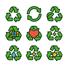 Obraz premium Recycle symbol set with nature icons for environmental awareness
