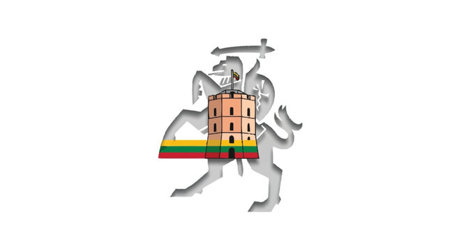 Lithuania coat of arms with castle on knight flag