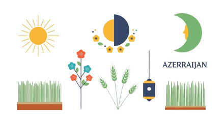 Azerbaijan cultural symbols sun moon flowers grass