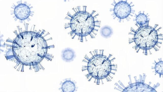 Abstract representation of virus particles in blue tones. Visualizing microscopic pathogens for educational and scientific purposes