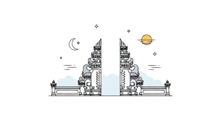 Balinese temple gate with moon stars and sun