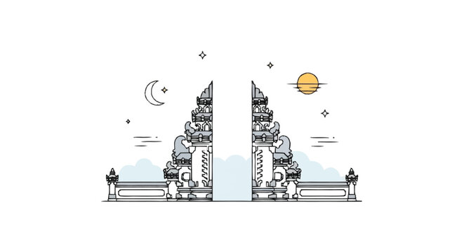 Balinese temple gate with moon stars and sun