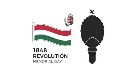 Hungarian 1848 Revolution Memorial Day flag and torch Hungarian flag Hungary coat of arms