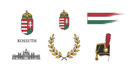 Hungarian coat of arms flag Kossuth symbols Hungary flag laurel wreath military hat