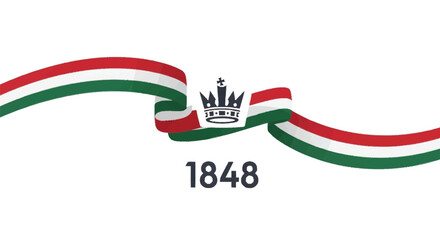 Hungarian flag ribbon with crown emblem and 1848 year