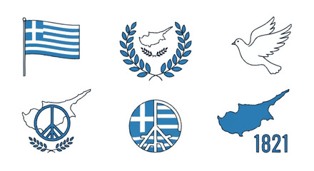 Greek Cypriot peace symbols and flags with dove and map greek flag cyprus map peace sign