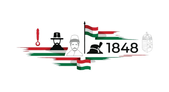 Hungarian 1848 Revolution symbols and flag Hungarian flag Hungary national symbols