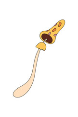 Groovy retro psychedelic mushroom in flat style and magic fantasy. Shroom as a colorful groovy element, y2k style fusion, yellow and pink tones, unique graphic for playful modern art.