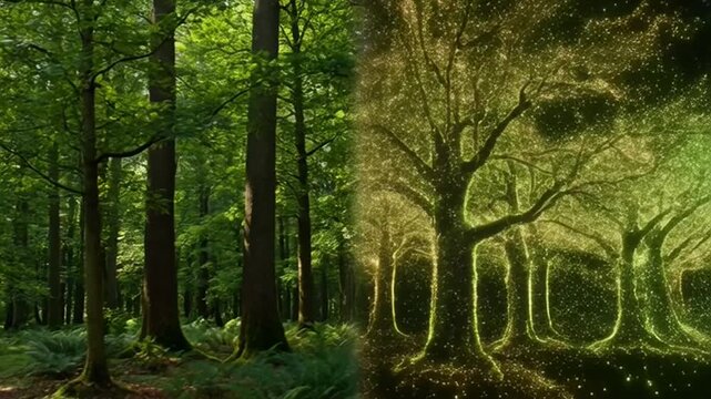 A serene forest path surrounded by tall trees in a natural video