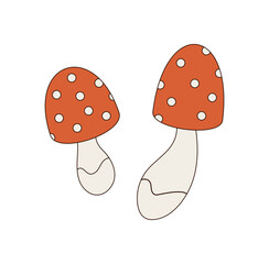 Retro groovy mushroom cartoon with psychedelic colorful style in a funky, trippy graphic. Magic y2k groovy element and playful vibe express a unique aesthetic with bold shape for modern creative
