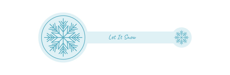 Winter snow flake and blue sticker label with icy line icon decorates a box lid. Cold frost and white ornament form the christmas accent. Snowflake symbol in flat line style for seasonal
