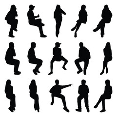 Vector collection set of sitting people silhouettes.	
