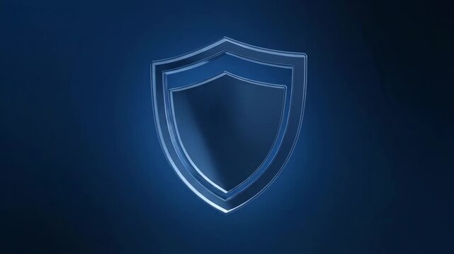 Glowing blue shield emblem abstract background security protection concept digital art safety defense