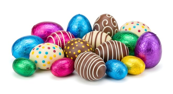Easter chocolate eggs on white background, isolated, clipping path ready