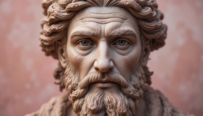 Obraz premium Detailed stone statue of bearded man with intense expression