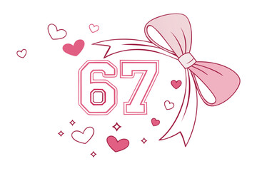 Fototapeta premium Happy 67th birthday with pink bow and hearts Vector