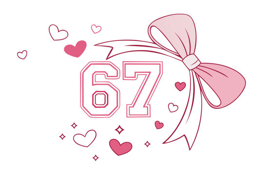 Happy 67th birthday with pink bow and hearts Vector