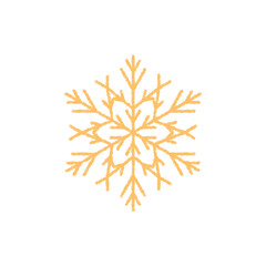 Snowflake symbol with yellow chalk and winter frost style. Crystal ornament, icy and cold, with a snow flake icon. Christmas decoration element for seasonal festive concepts.