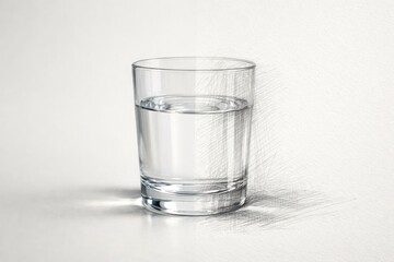 Glass of Water Blending into Pencil Sketch Illustration