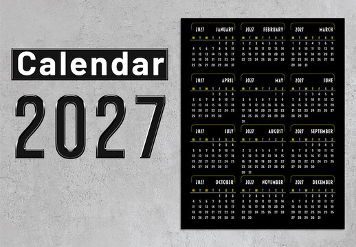Calendar for 2027 design layout template