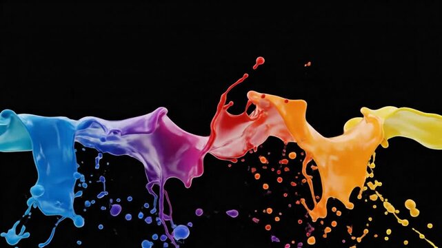 Colorful Paint Splashes on Black Background.