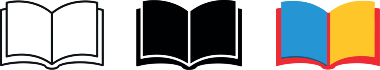 Three identical open books arranged side by side represent education and learning as a clear visual idea of gaining knowledge and