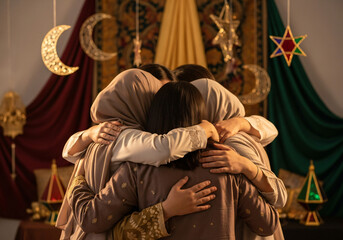 Gentle Embrace During Indoor Eid Celebration