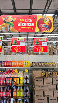 Huauchinango, Puebla, Mexico - Dec 26, 2025: Bodega Aurrera, a Mexican chain of discount stores and supermarkets owned by Walmart, offers low prices with the image of Mama Lucha