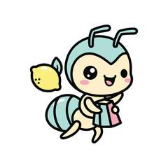 Cute alien cartoon character holding cheese slice smiling isolated on white background