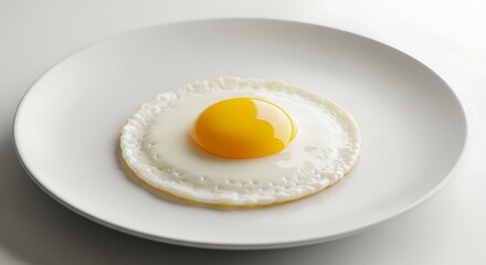 Fried Egg on White Plate Isolated on White Background