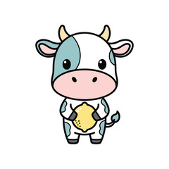 Cute cartoon cow character standing isolated on white background, adorable farm animal mascot illustration