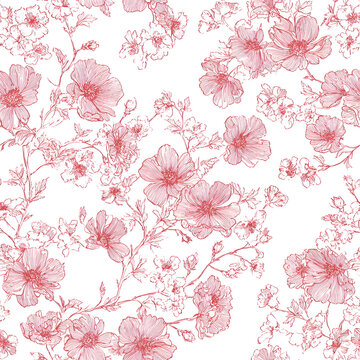 floral pink french toile pattern