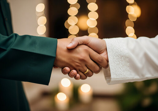 Close-up of Eid Forgiveness Handshake Tradition