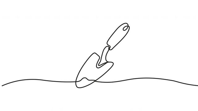 Continuous One Line Drawing Garden Trowel Animation Minimal Line Art Tool Motion Loop Modern Outline Gardening Illustration Design