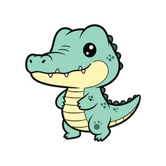 Fototapeta premium Cute green cartoon dinosaur standing isolated on white background playful kid character illustration