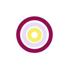Abstract minimalist flat vector with concentric circular shapes in modern geometric style, using magenta, light purple, and yellow colors on a clean white background for creative design use