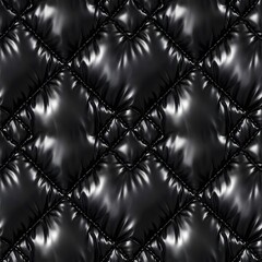 Naklejka premium Shiny Black Puffer Jacket Quilted Texture Seamless Pattern