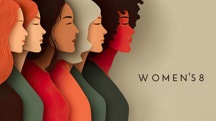 Illustration of diverse women in flat style, warm tones and text error for Women's Day - Generated with AI