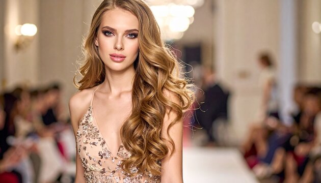 Junge Frau auf dem Catwalk bei einer Modenschau