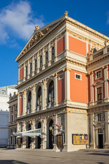Fototapeta premium The building for the Vienna Musikverein was inaugurated by Emperor Franz Joseph in 1870. Is a concert hall, home of the Vienna Philharmonic orchestra. VIENNA, AUSTRIA. December 27, 2025.