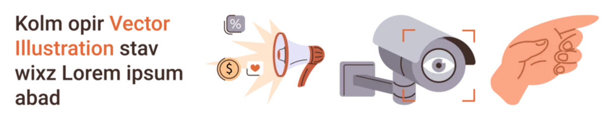 Fotobehang Onderzeeër Security surveillance, digital communication, privacy protection, monitoring systems, technology guidance, remote observation. Hand pointing, CCTV camera and communication icons. Security  © robu_s