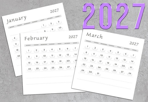 Calendar for 2027 design layout template