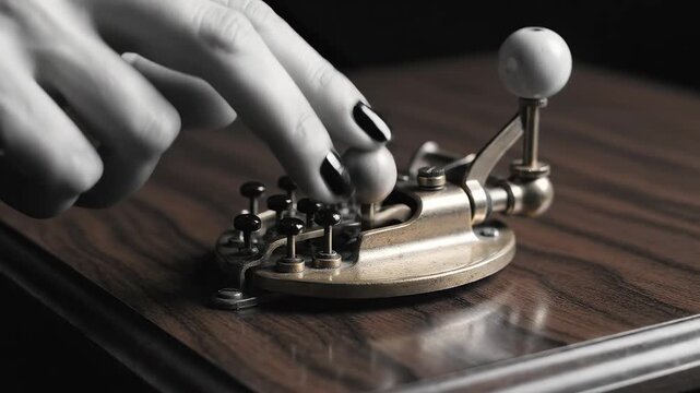 Hand operating vintage telegraph key