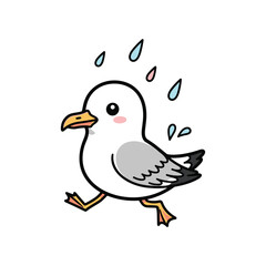 Fototapeta premium Cute cartoon duck walking with flying birds in sky cheerful animation illustration