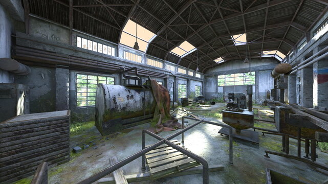 廃墟倉庫　3DCGレンダリング