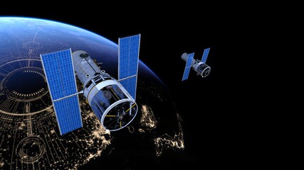 人工衛星と地球　3DCGレンダリング  © tsuneomp