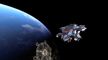 宇宙船と地球　3DCGレンダリング