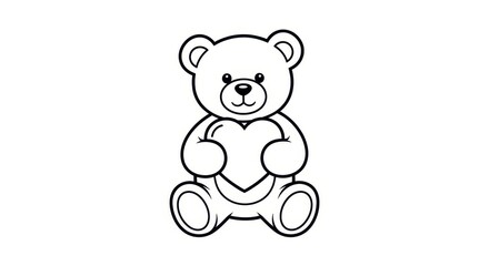 Obraz premium Cute Teddy Bear Holding a Heart Outline Drawing